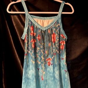 Women's Tank Top Blue with hummingbirds